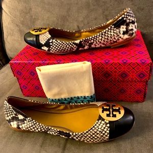 Tory Burch Minnie Cap-Toe Snake Print Flats